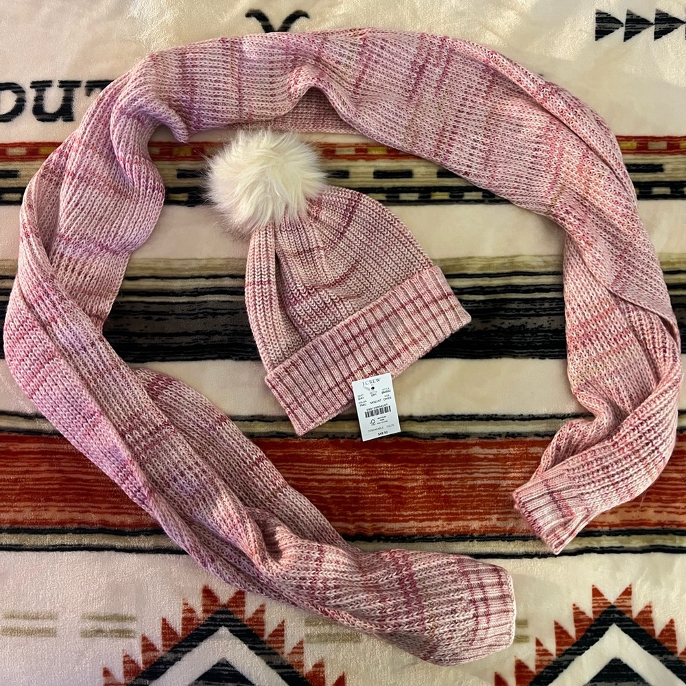 J.Crew Pink Knit Scarf and Beanie Set